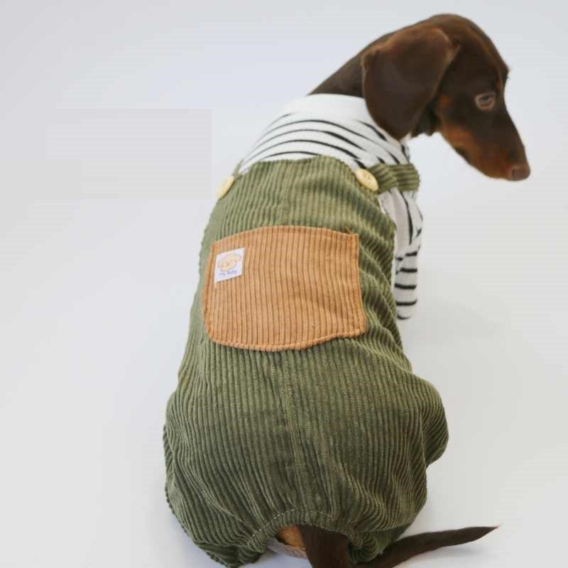 KFX-5997373 Casual Thin Corduroy Four-Legged Pet Pants for Small Dogs - Green Black and White Stripes