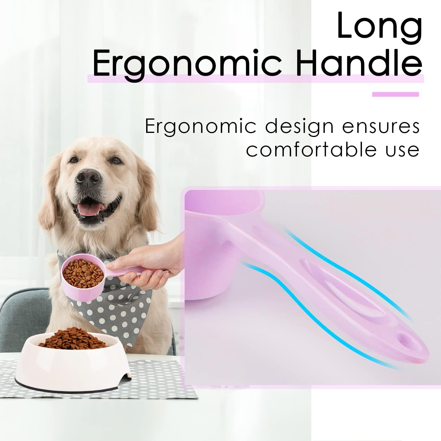 KFX-5999037 Ergonomic 1/2 Cup Food Scoop for Dogs, Cats, Birds, and Rabbits - Durable Melamine, Dishwasher Safe