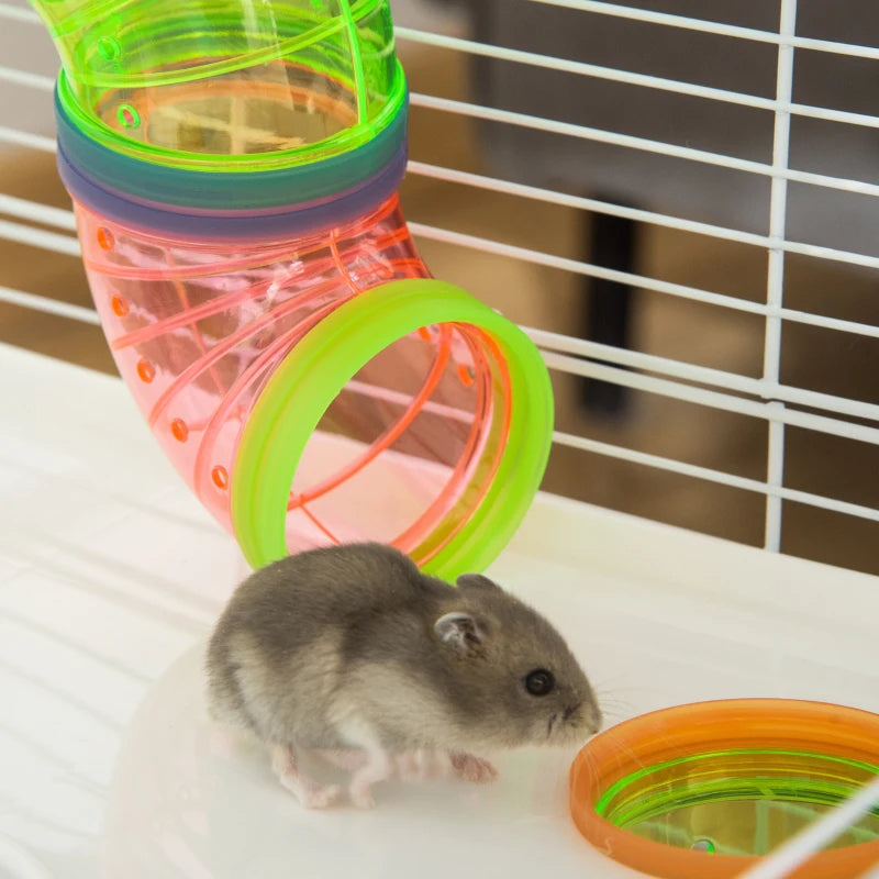 KFX-6001213 Light Blue Hamster Cage with Tubes, 5-Tier Design, Exercise Wheel, Water Bottle, Includes Food Dish, Portable Handles