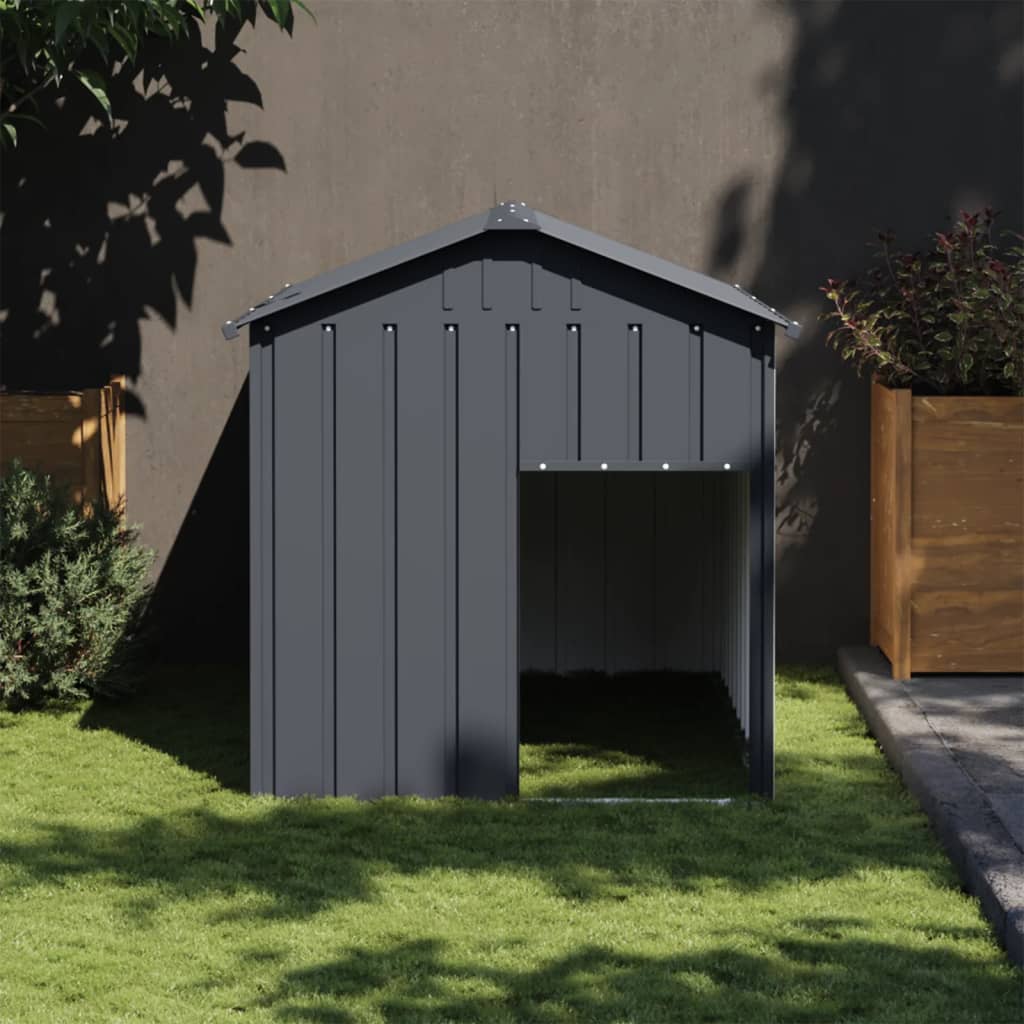 KFX-6001597 Galvanized Steel Doghouse with Roof, Anthracite Color - 117x153x123 cm