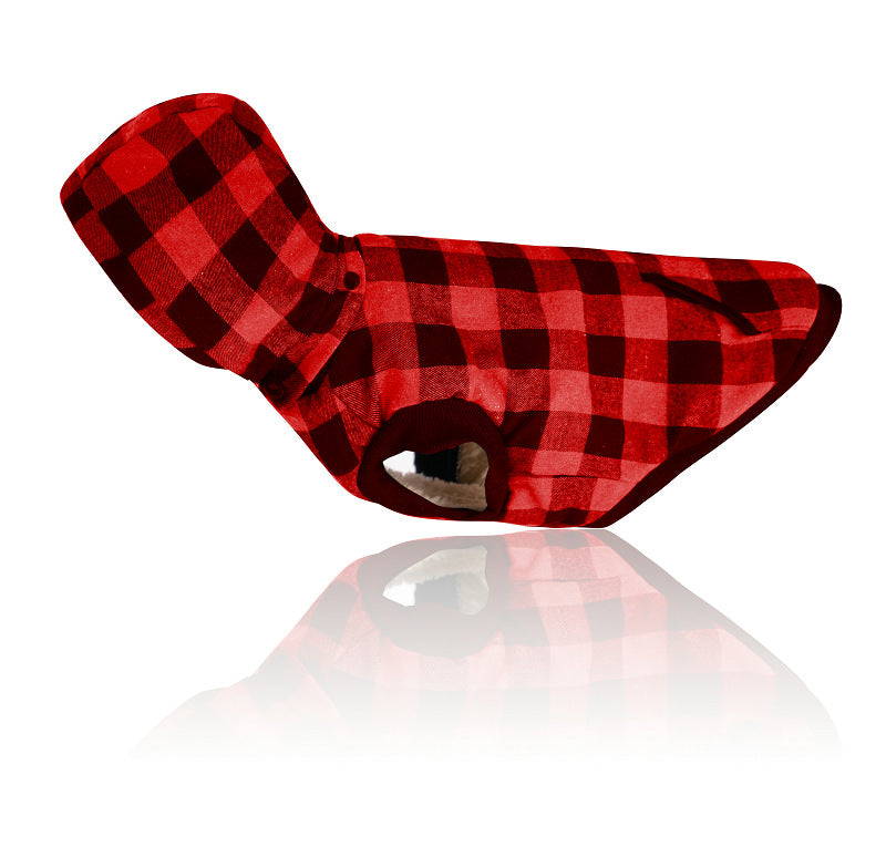 KFX-6002109 Hooded Plaid Pet Clothes with Removable Hat for Cozy Comfort