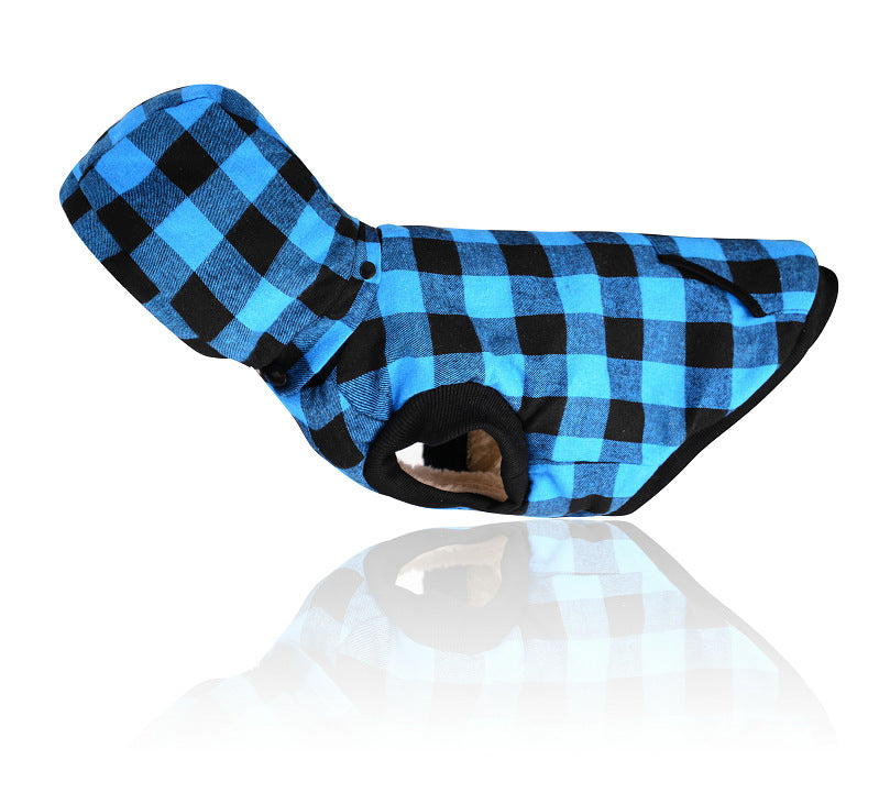 KFX-6002109 Hooded Plaid Pet Clothes with Removable Hat for Cozy Comfort