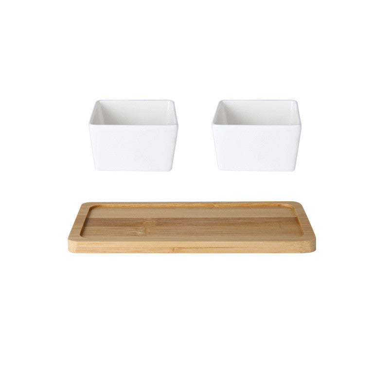 KFX-6003517 Ceramic Pet Rice Bowl with Bamboo Stand for Cats and Dogs - 300ml Capacity