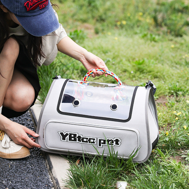 KFX-6003773 Portable Transparent Pet Carrier Bag - Large Capacity, Foldable Oxford Cloth in Various Colors