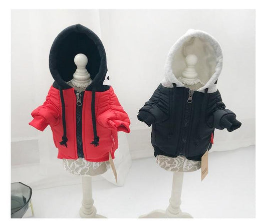 KFX-6005693 Cute Rainproof Silk Two-Legged Pet Clothing for Small Dogs and Cats - Available in Black and Red, Sizes M-4XL