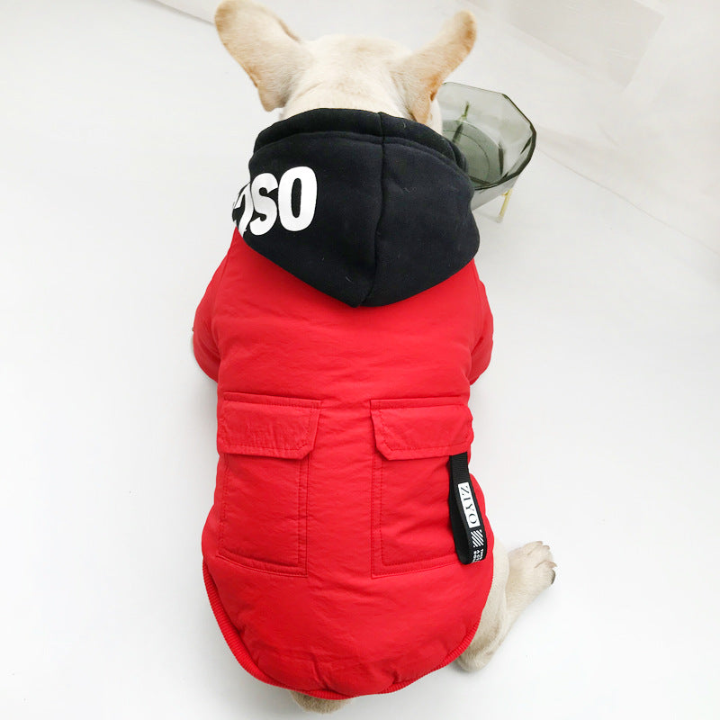KFX-6005693 Cute Rainproof Silk Two-Legged Pet Clothing for Small Dogs and Cats - Available in Black and Red, Sizes M-4XL