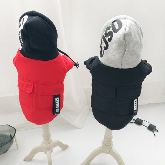KFX-6005693 Cute Rainproof Silk Two-Legged Pet Clothing for Small Dogs and Cats - Available in Black and Red, Sizes M-4XL