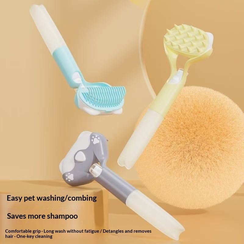 KFX-6007485 3 in 1 Pet Grooming Tool with Push Button, Includes 2 Brush Heads, Available in Yellow, Blue, and Gray