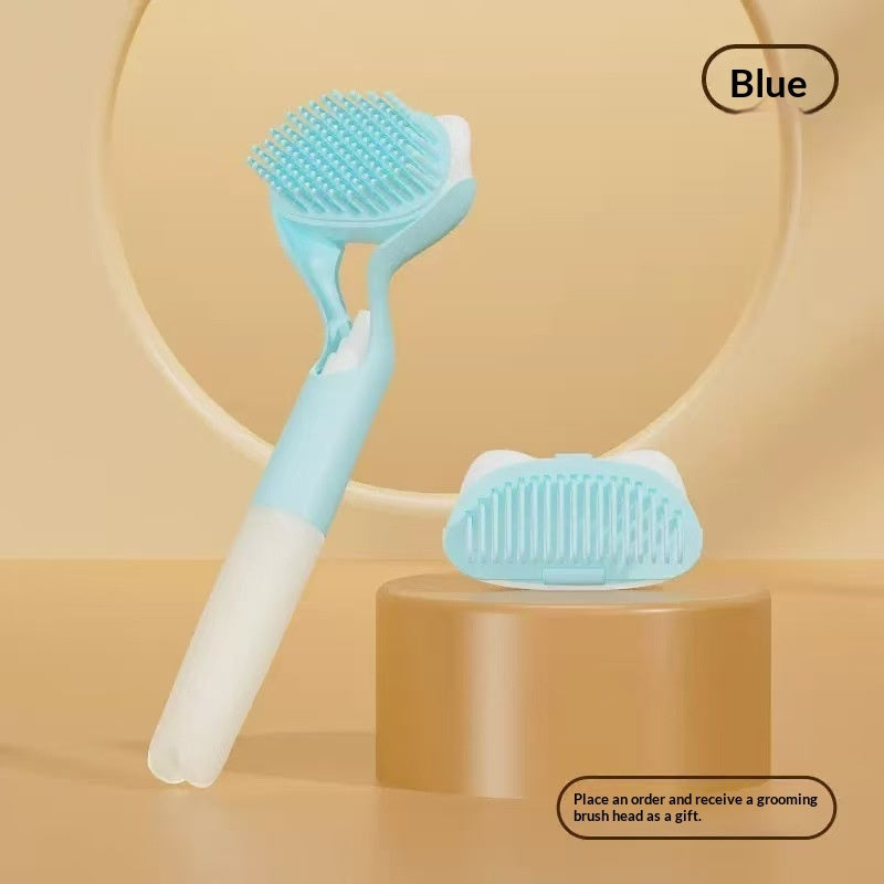KFX-6007485 3 in 1 Pet Grooming Tool with Push Button, Includes 2 Brush Heads, Available in Yellow, Blue, and Gray