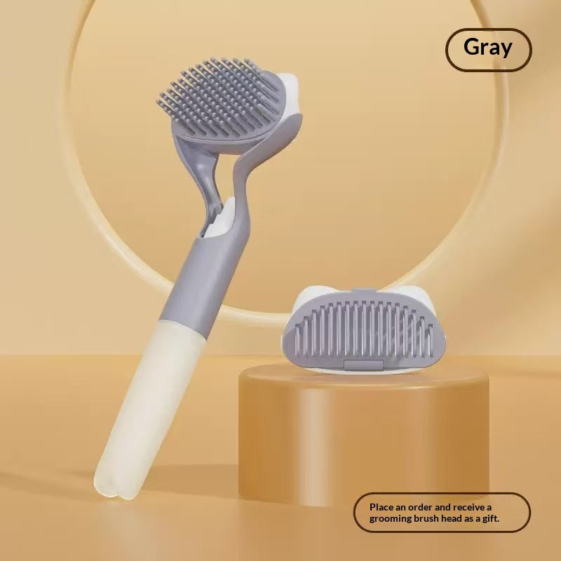 KFX-6007485 3 in 1 Pet Grooming Tool with Push Button, Includes 2 Brush Heads, Available in Yellow, Blue, and Gray