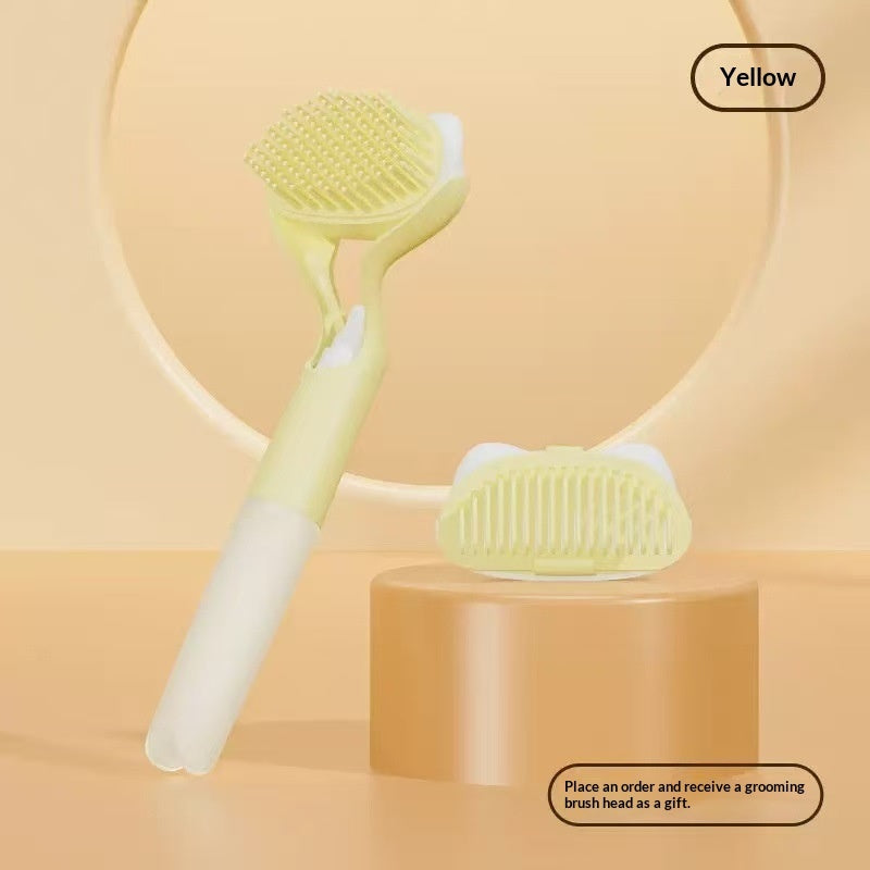 KFX-6007485 3 in 1 Pet Grooming Tool with Push Button, Includes 2 Brush Heads, Available in Yellow, Blue, and Gray