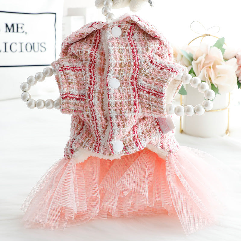 KFX-6007869 Plush Lace Dog and Cat Skirt - Cotton Padded Apparel in Blue and Pink