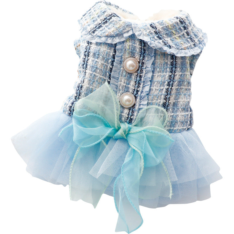 KFX-6007869 Plush Lace Dog and Cat Skirt - Cotton Padded Apparel in Blue and Pink