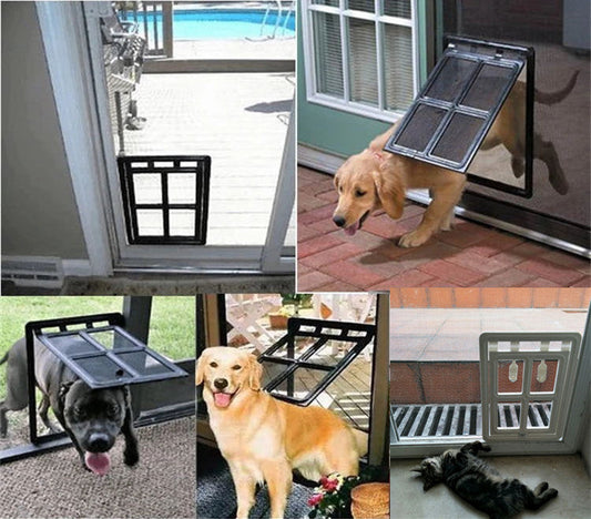 KFX-6008765 Pet Screen Door for Small Dogs - Durable Plastic Design, Black or White, Easy Install, Large Size