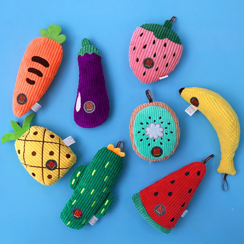 KFX-6012733 Durable Plush Pet Toy for Dogs - Assorted Fruit Shapes Including Carrot, Cactus, Watermelon and More
