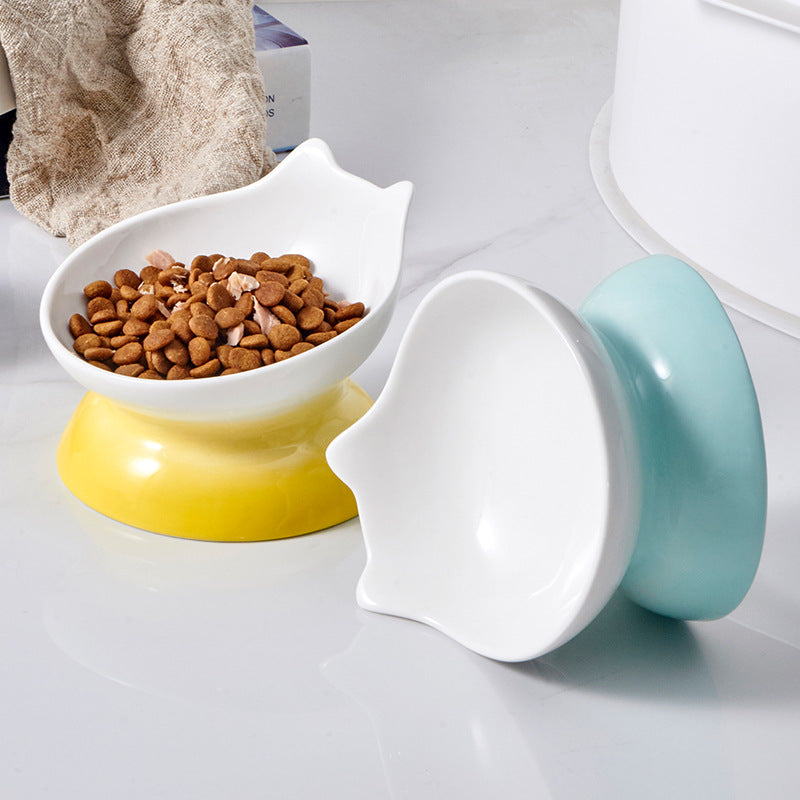 KFX-6013245 Modern Ceramic High-Foot Cat and Small Dog Bowl in Various Colors