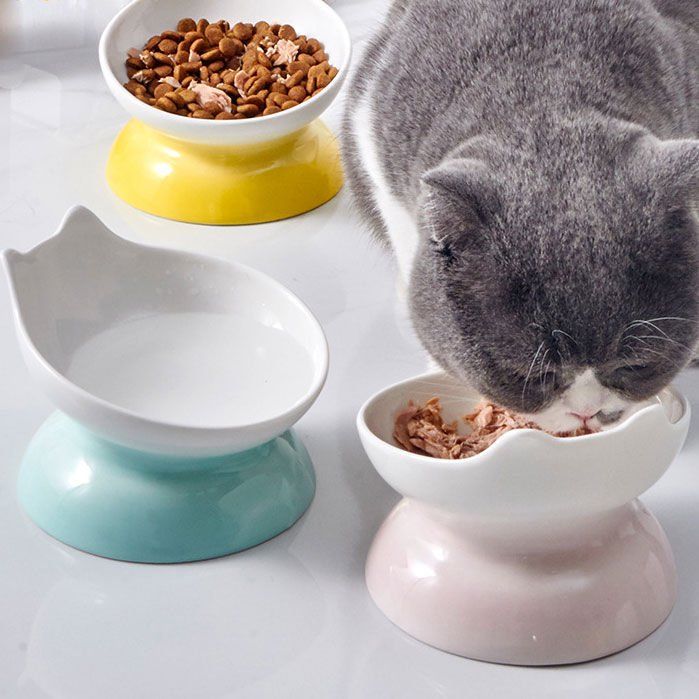 KFX-6013245 Modern Ceramic High-Foot Cat and Small Dog Bowl in Various Colors
