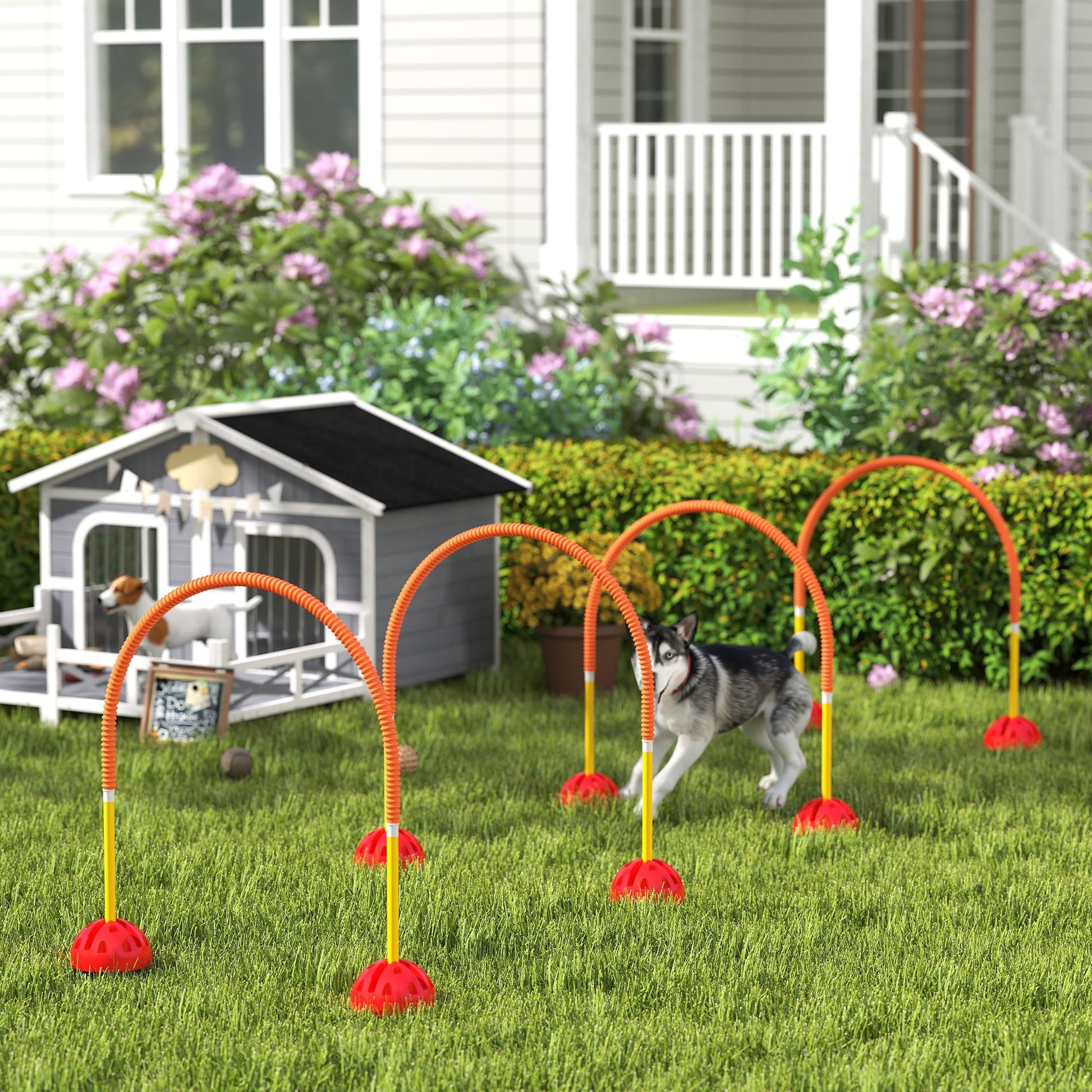 KFX-6013885 4-Piece Adjustable Dog Agility Equipment Set with Carry Bag - Portable and Easy to Assemble
