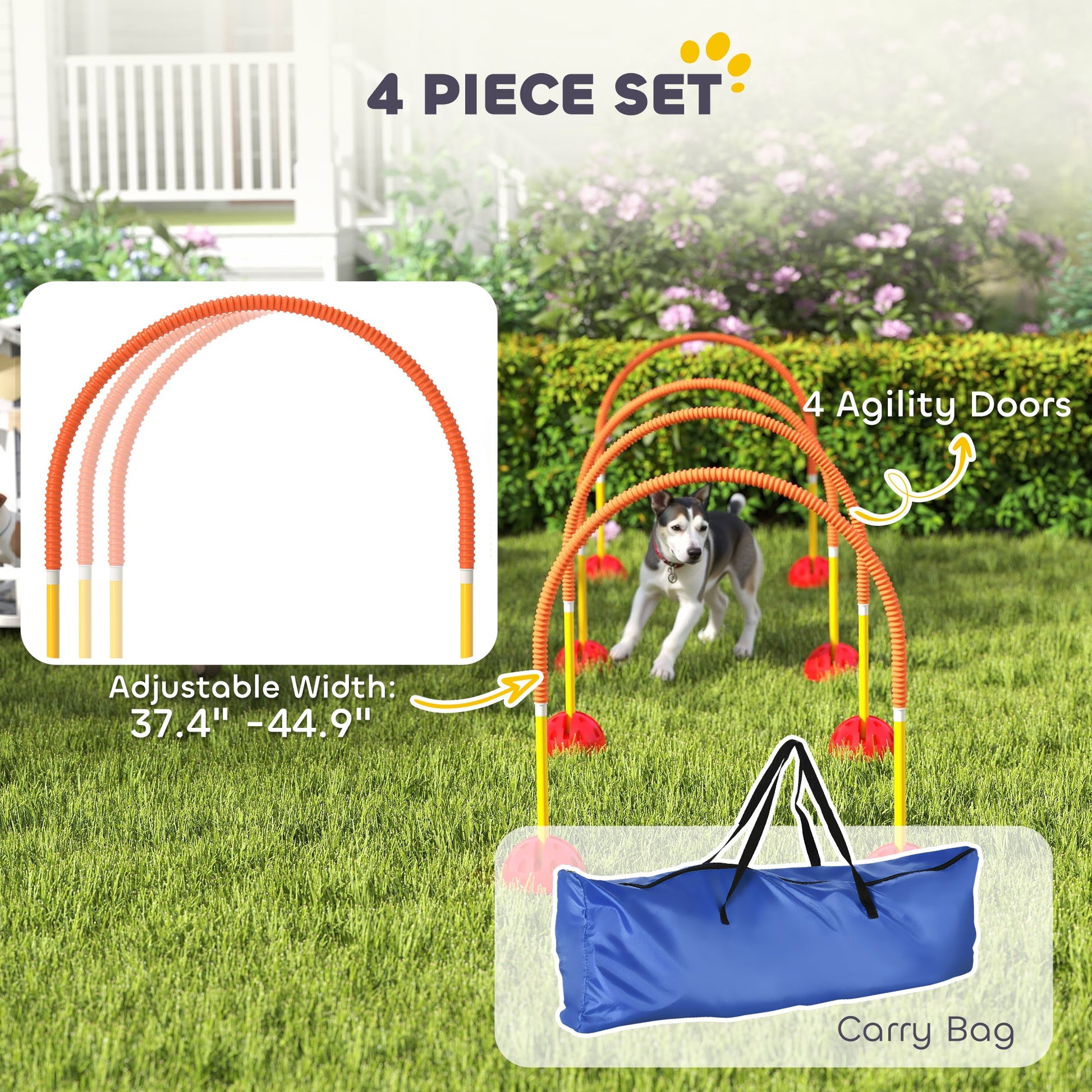 KFX-6013885 4-Piece Adjustable Dog Agility Equipment Set with Carry Bag - Portable and Easy to Assemble