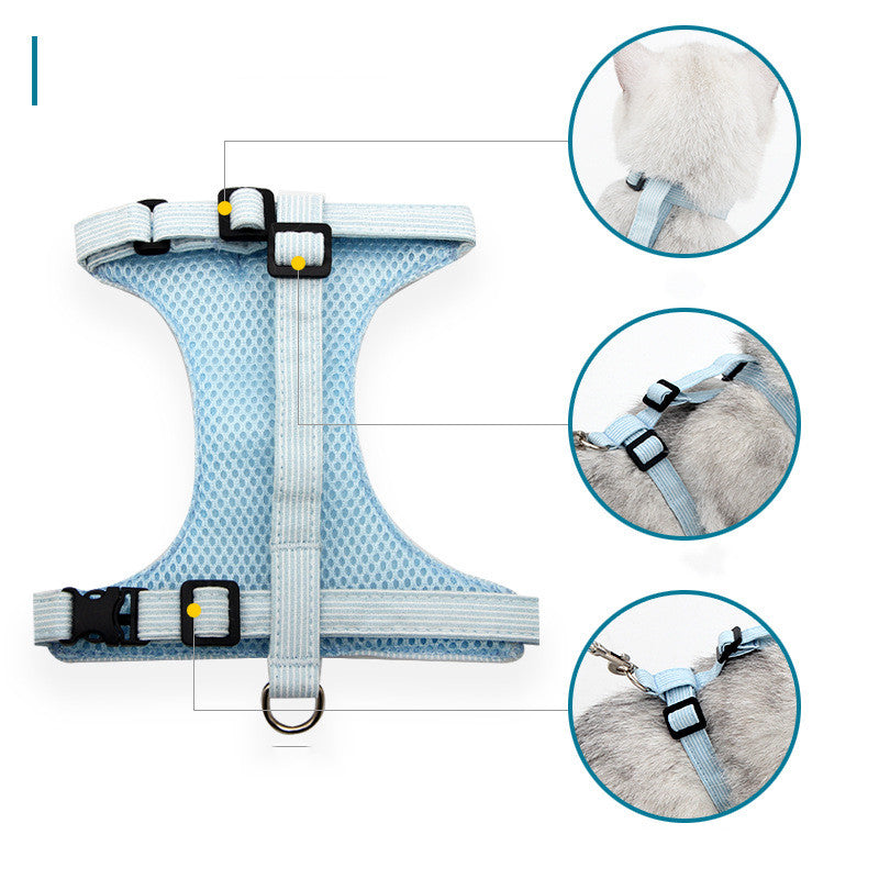 KFX-6014525 Japanese Style Cat Chest Harness with Traction Rope - Durable Polyester, Available in S, M, L Sizes