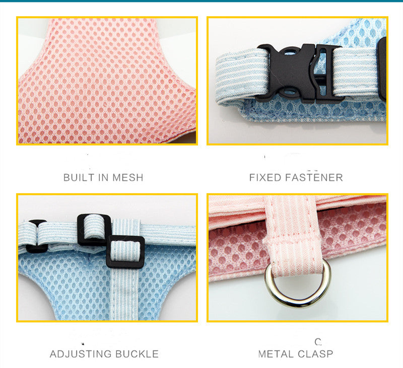 KFX-6014525 Japanese Style Cat Chest Harness with Traction Rope - Durable Polyester, Available in S, M, L Sizes