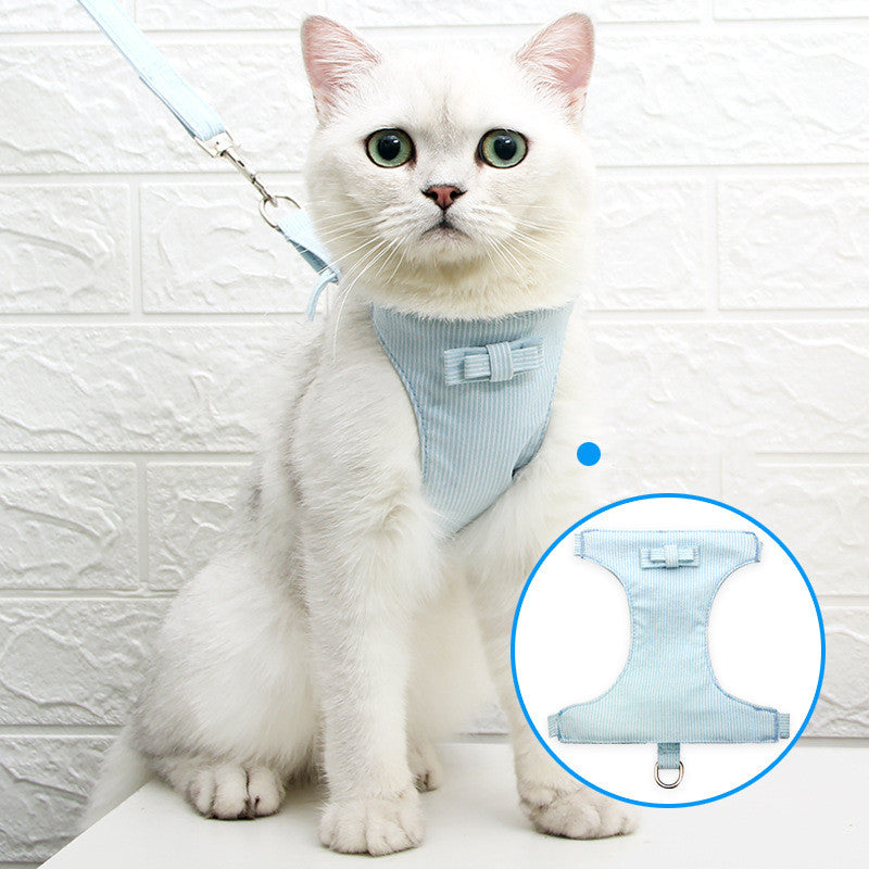 KFX-6014525 Japanese Style Cat Chest Harness with Traction Rope - Durable Polyester, Available in S, M, L Sizes