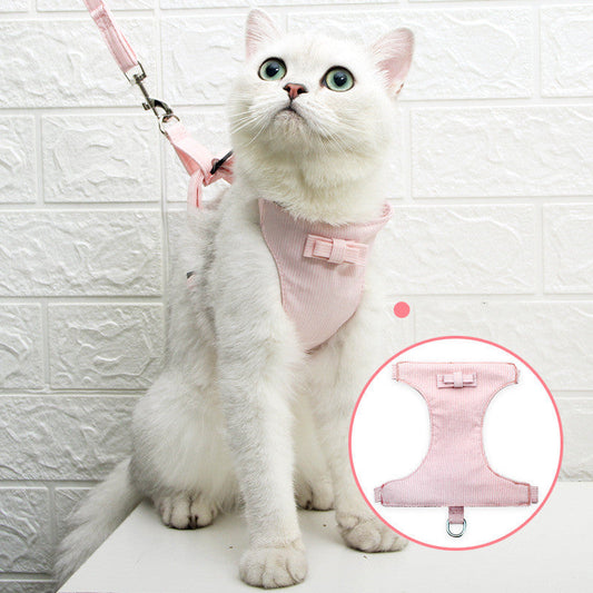 KFX-6014525 Japanese Style Cat Chest Harness with Traction Rope - Durable Polyester, Available in S, M, L Sizes
