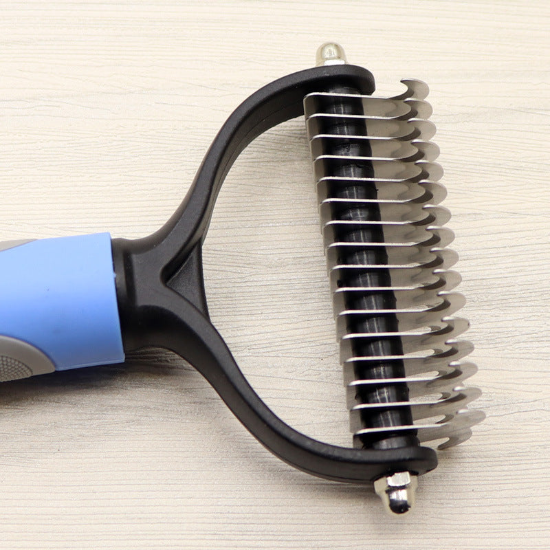 KFX-6014653 Long-Haired Dog Knotted Comb with Double-Sided Stainless Steel Blades - Small & Large Sizes Available