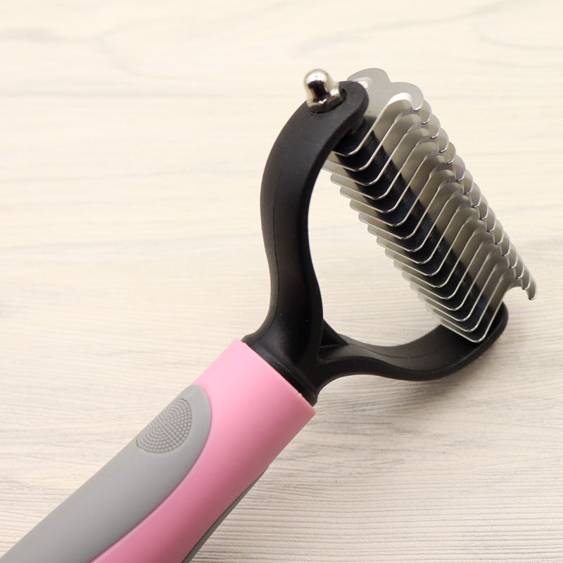 KFX-6014653 Long-Haired Dog Knotted Comb with Double-Sided Stainless Steel Blades - Small & Large Sizes Available
