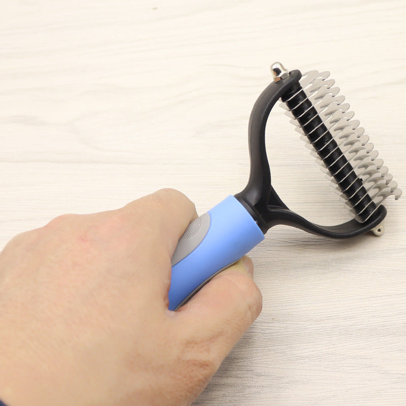 KFX-6014653 Long-Haired Dog Knotted Comb with Double-Sided Stainless Steel Blades - Small & Large Sizes Available