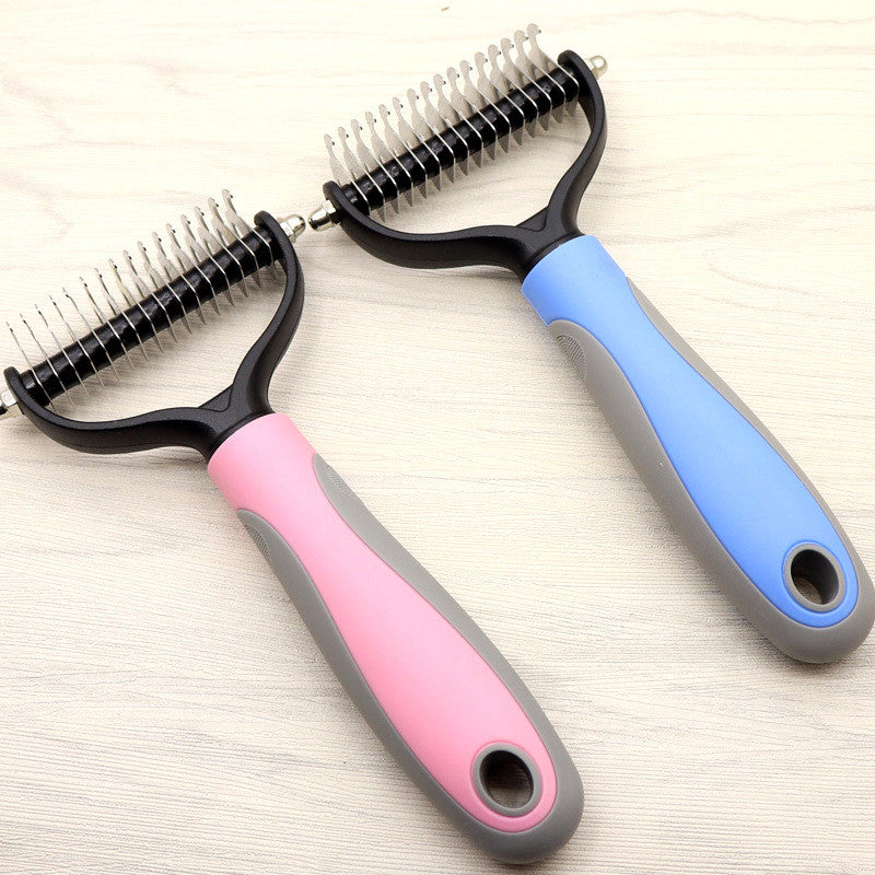 KFX-6014653 Long-Haired Dog Knotted Comb with Double-Sided Stainless Steel Blades - Small & Large Sizes Available