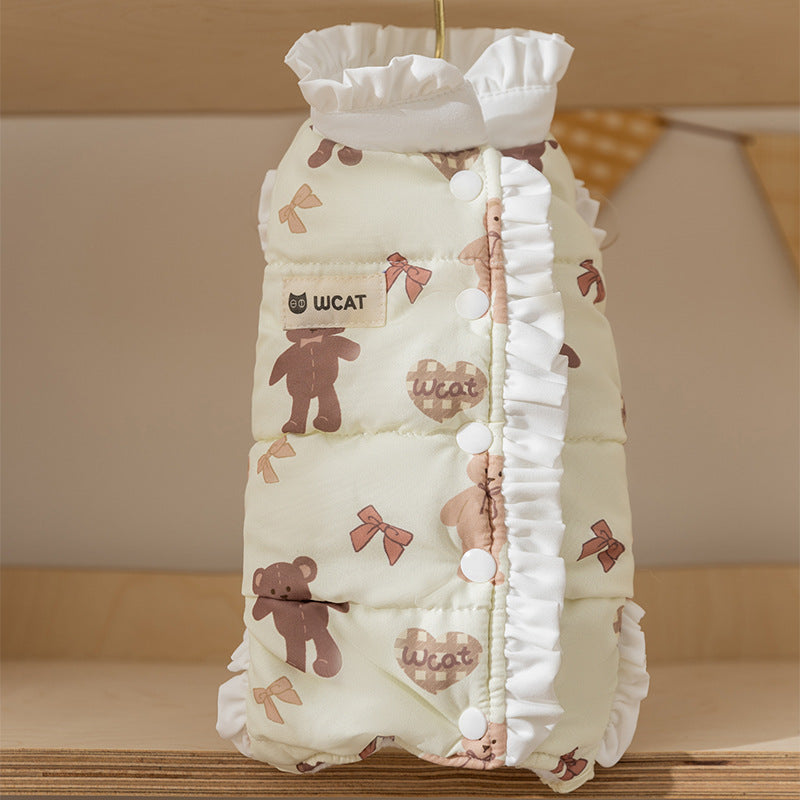 KFX-6017597 Cozy Fleece Jumpsuit for Dogs and Cats - Warm Autumn and Winter Wear with Cute Animal Patterns