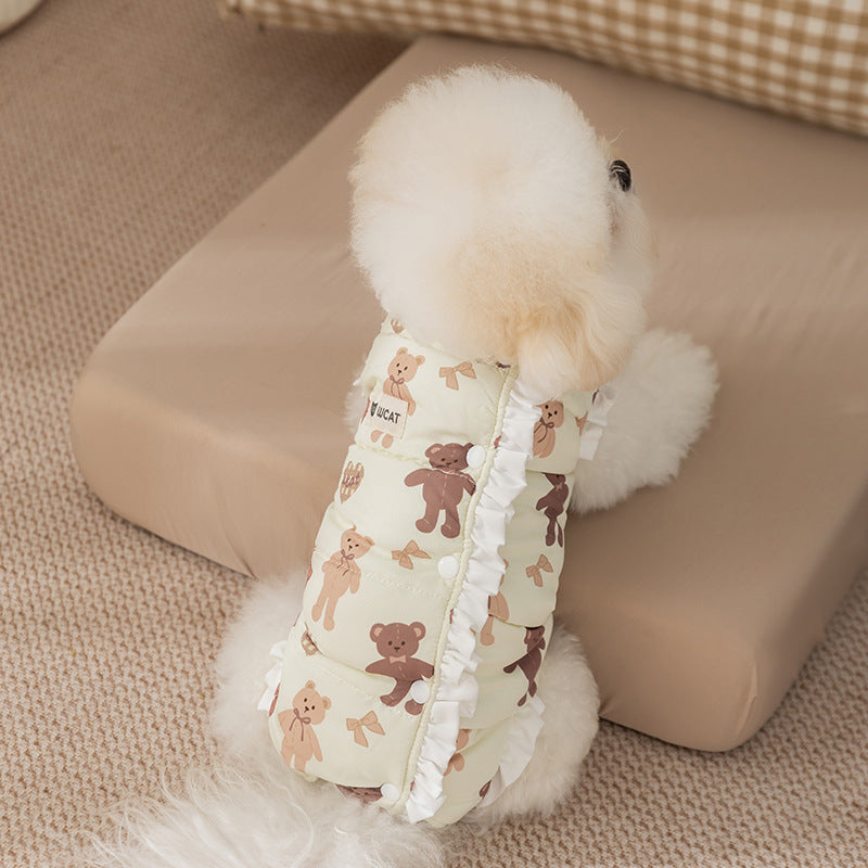 KFX-6017597 Cozy Fleece Jumpsuit for Dogs and Cats - Warm Autumn and Winter Wear with Cute Animal Patterns