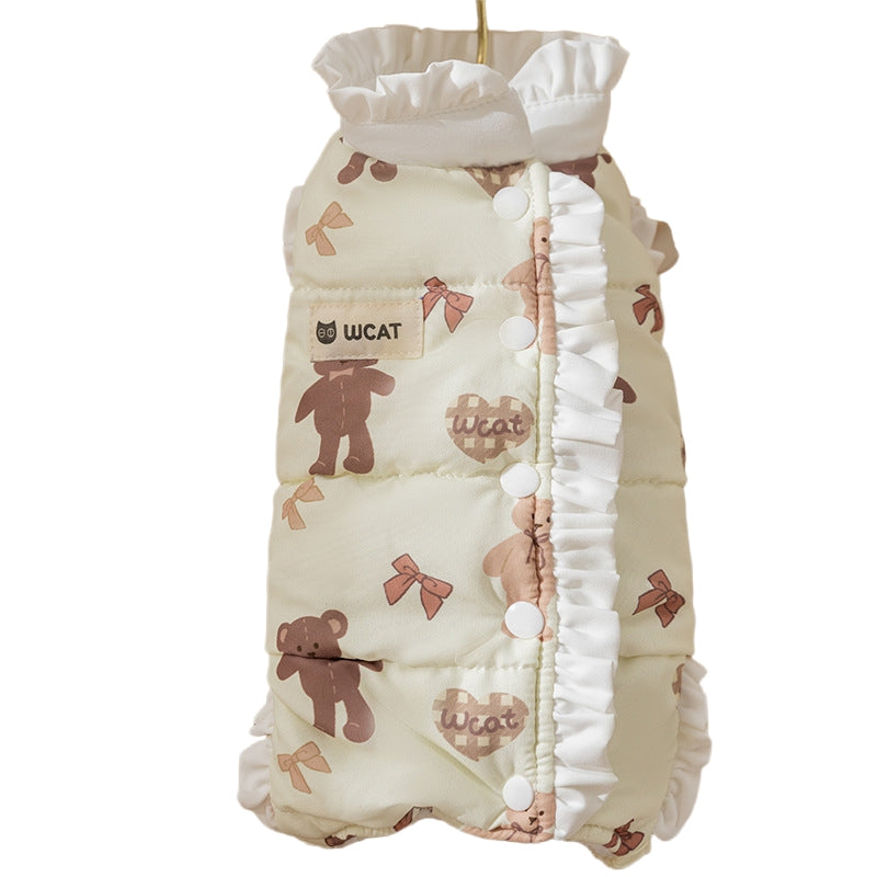 KFX-6017597 Cozy Fleece Jumpsuit for Dogs and Cats - Warm Autumn and Winter Wear with Cute Animal Patterns