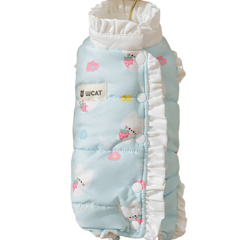 KFX-6017597 Cozy Fleece Jumpsuit for Dogs and Cats - Warm Autumn and Winter Wear with Cute Animal Patterns