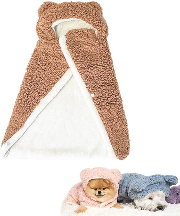 KFX-6018493 Cozy Polar Fleece Cape Blanket with Hood for Dogs and Cats