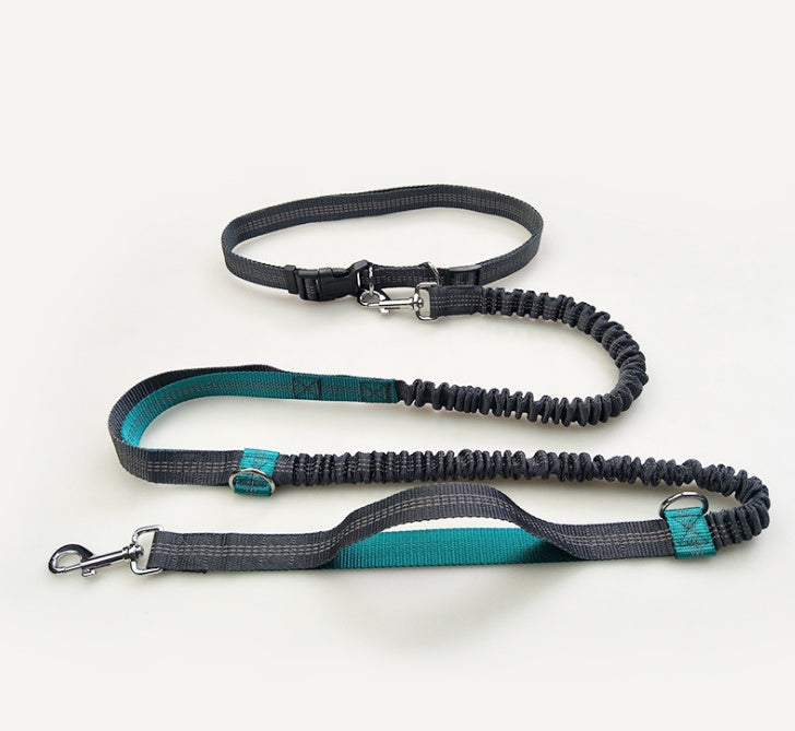 KFX-6018621 Reflective Elastic Dog Leash with Adjustable Belt and Pocket for Hands-Free Control