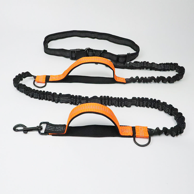 KFX-6018621 Reflective Elastic Dog Leash with Adjustable Belt and Pocket for Hands-Free Control