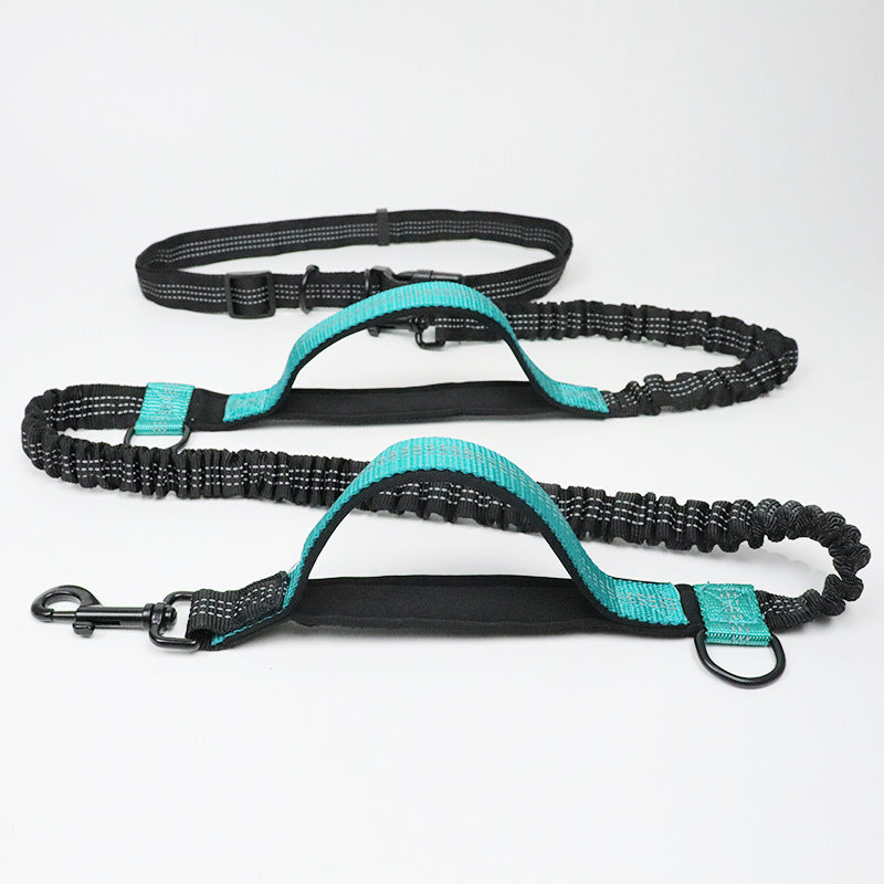 KFX-6018621 Reflective Elastic Dog Leash with Adjustable Belt and Pocket for Hands-Free Control