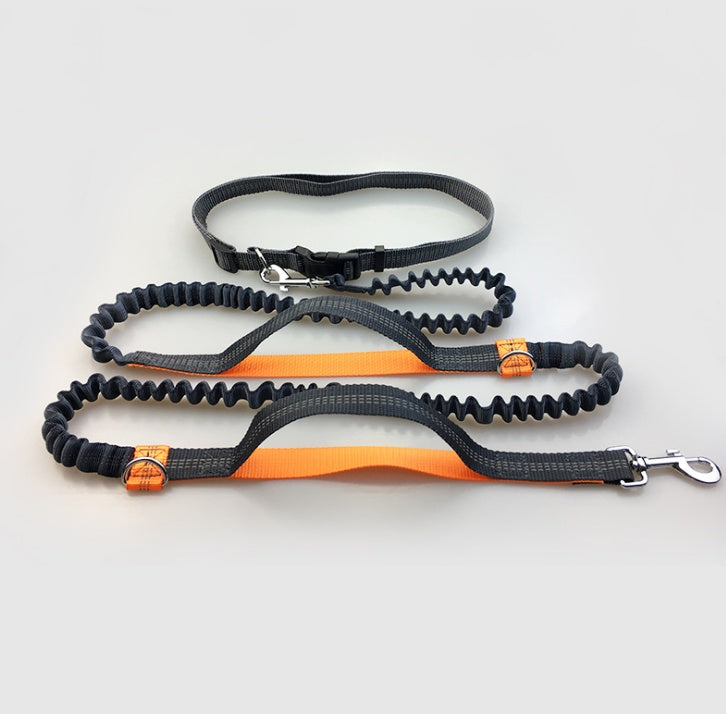 KFX-6018621 Reflective Elastic Dog Leash with Adjustable Belt and Pocket for Hands-Free Control