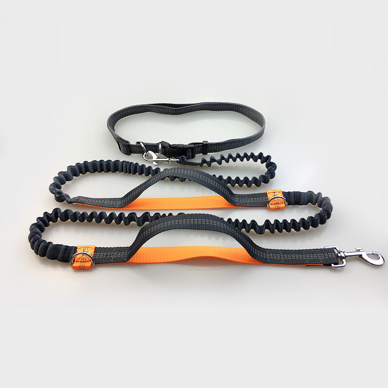 KFX-6018621 Reflective Elastic Dog Leash with Adjustable Belt and Pocket for Hands-Free Control