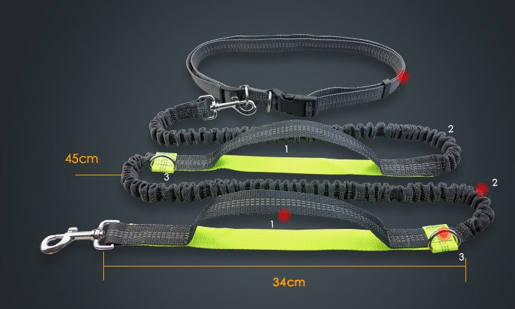 KFX-6018621 Reflective Elastic Dog Leash with Adjustable Belt and Pocket for Hands-Free Control