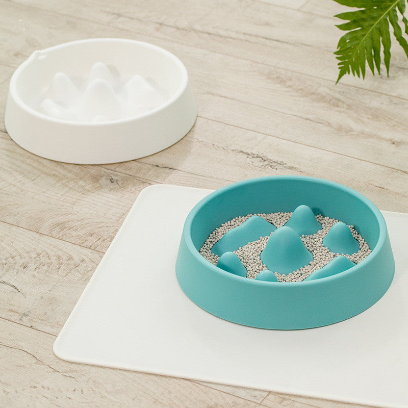 KFX-6019005 Pet Slow Feeder Bowl with Mountain Design for Controlled Eating Speed - Off-White & Blue, PP Material