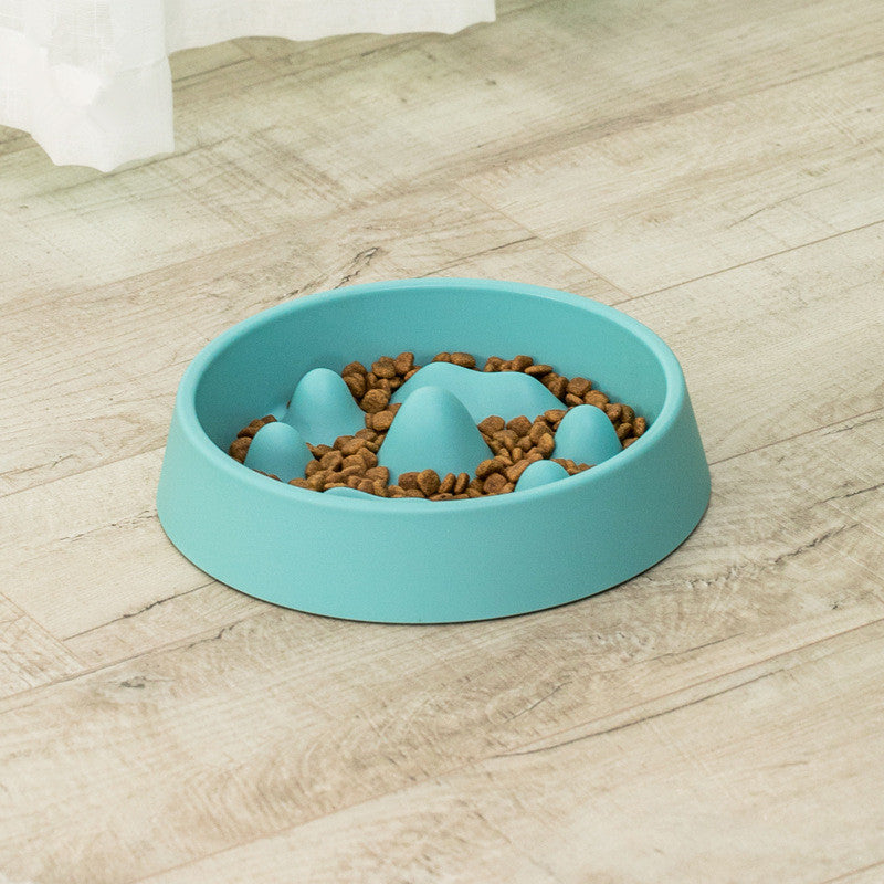 KFX-6019005 Pet Slow Feeder Bowl with Mountain Design for Controlled Eating Speed - Off-White & Blue, PP Material