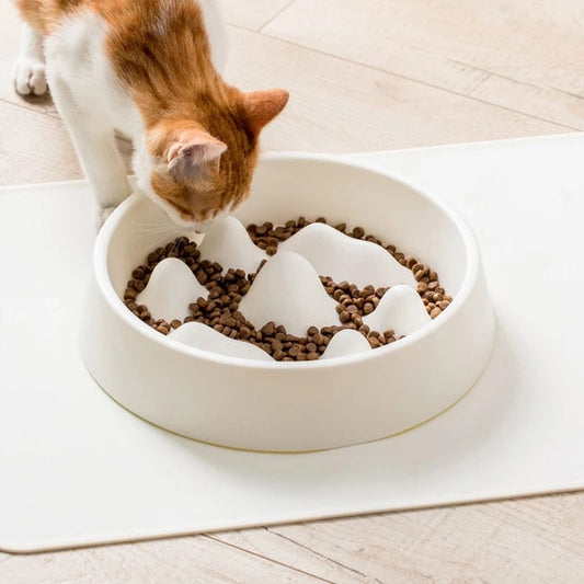 KFX-6019005 Pet Slow Feeder Bowl with Mountain Design for Controlled Eating Speed - Off-White & Blue, PP Material