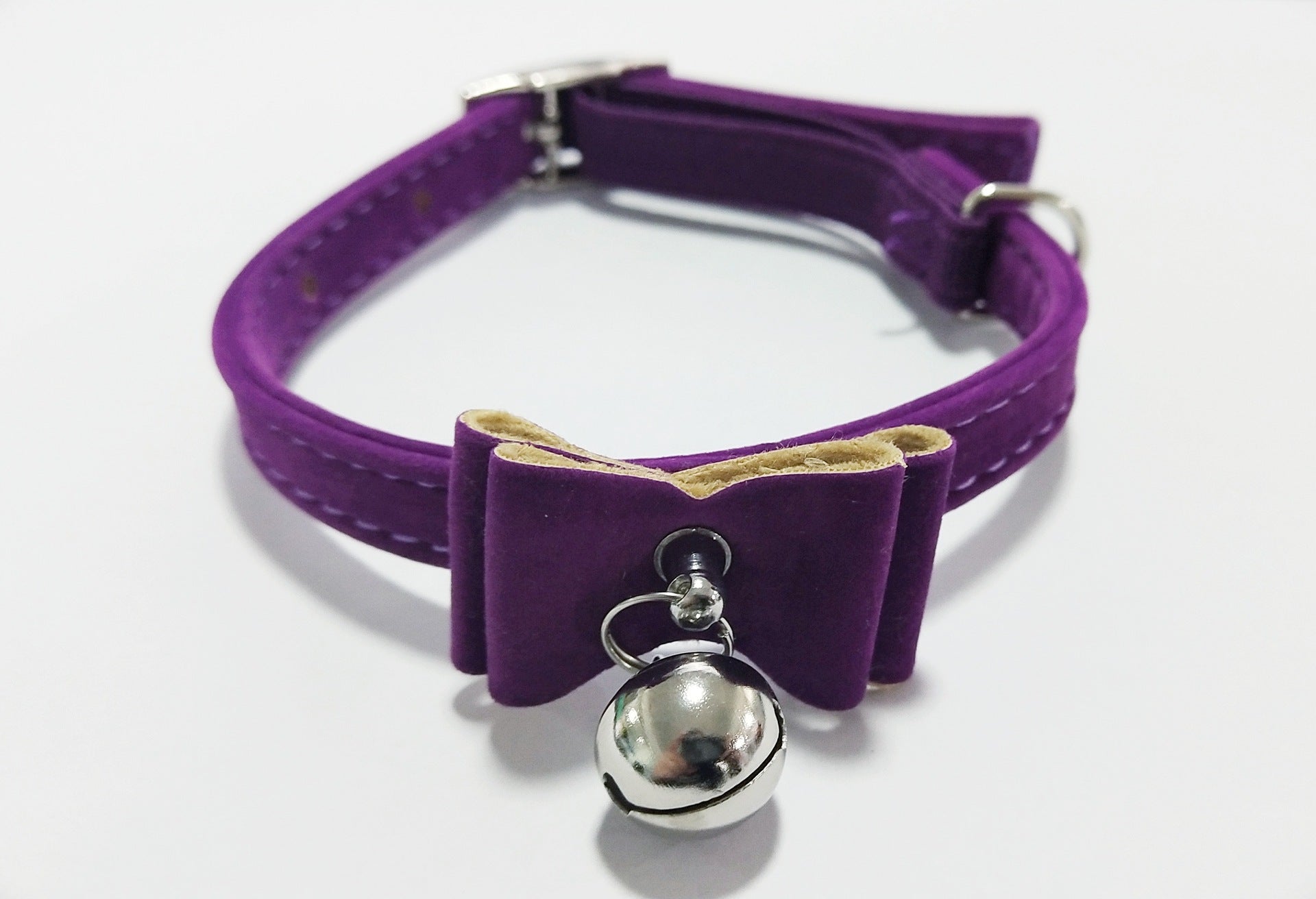 KFX-6020797 Flocked Cat Collar with Bell - Soft Flocking Cloth & Metal Button