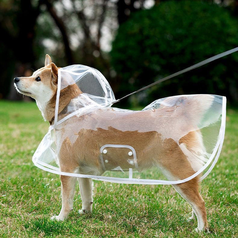 KFX-6024381 Transparent Pet Raincoat with White Edging - Lightweight EVA Material for Dogs in Multiple Sizes