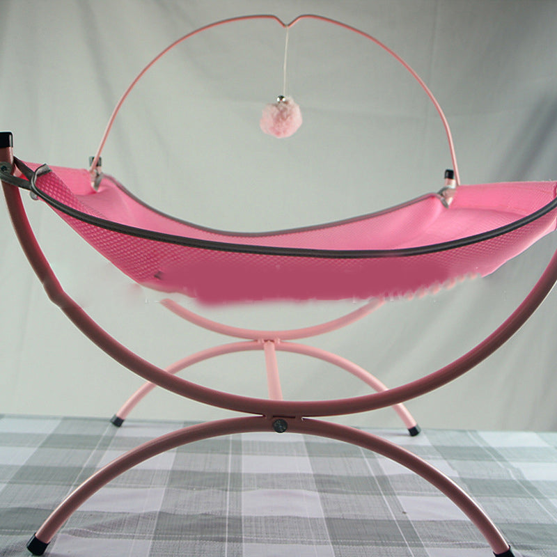 KFX-6026173 Cozy Recliner Cat Bed with Metal Frame in Pink and Gray, Suitable for Cats