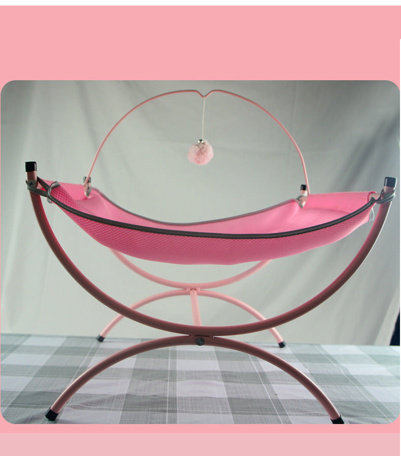 KFX-6026173 Cozy Recliner Cat Bed with Metal Frame in Pink and Gray, Suitable for Cats