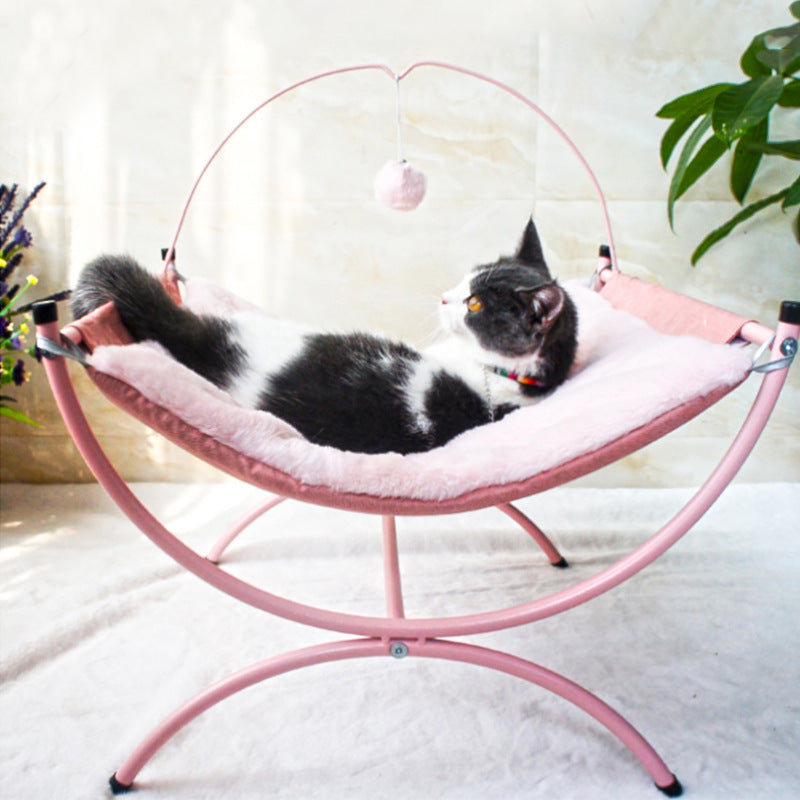 KFX-6026173 Cozy Recliner Cat Bed with Metal Frame in Pink and Gray, Suitable for Cats